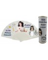 Abanico varillas de plastico PERSONALIZADO con foto y texto de Comunion niña con dibujo rezando en lata